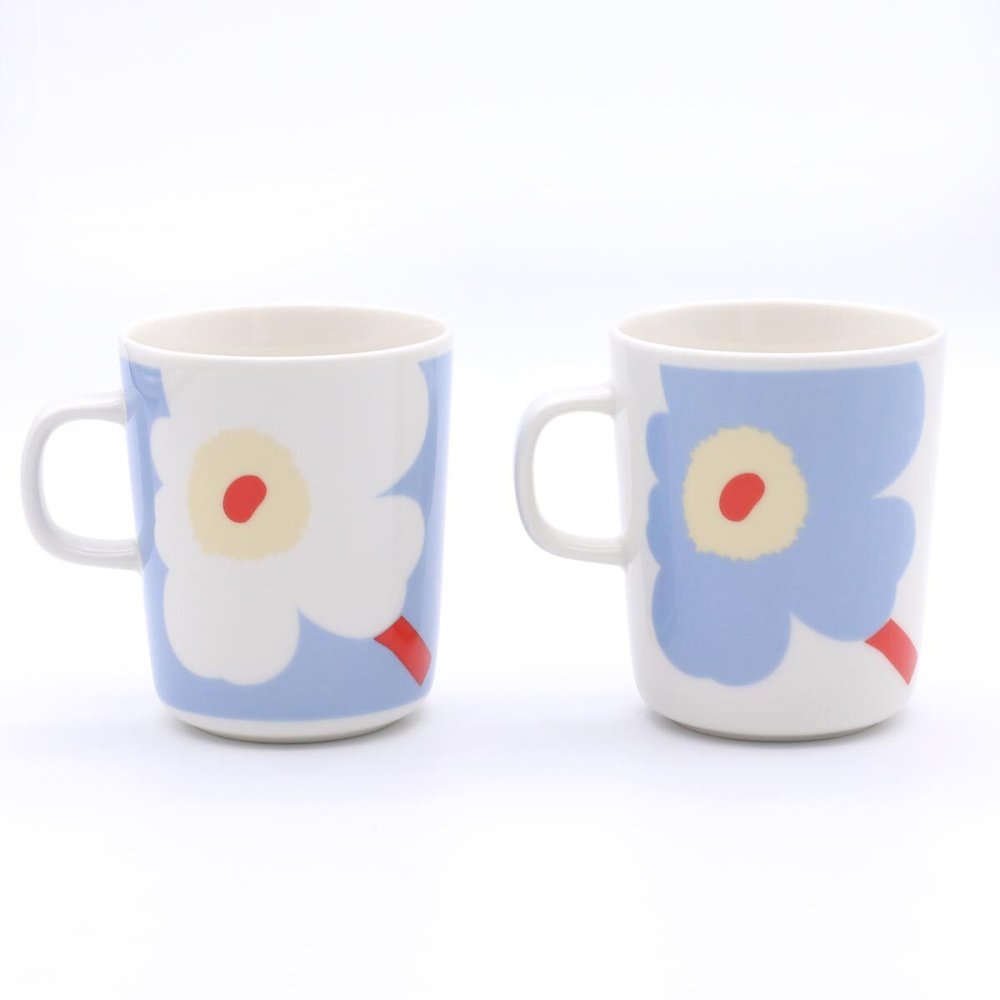 マリメッコ ユフラ ウニッコ マグカップ 250ml ペア ホワイト/ライトブルー/オレンジレッド marimekko UNIKKO JUHLA マグ 食器 ギフト 耐熱 電子レンジ対応 結婚祝い プレゼント 贈り物 ギフトセット 食器セット