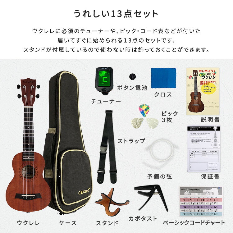 初心者でも始めやすい ウクレレ 13点セット 23インチ(コンサート)