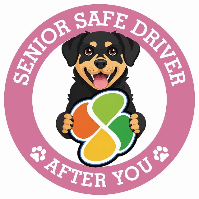 カーサイン 高齢者マーク SENIOR SAFE DRIVER ロットワイラー ステッカー シール 直径13cm 肉球 日本製 車