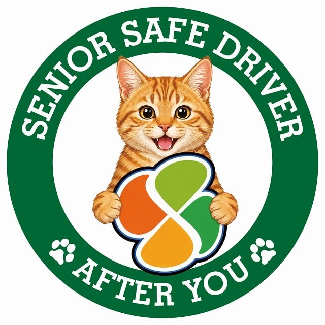 カーサイン 高齢者マーク SENIOR SAFE DRIVER 茶トラ ステッカー シール 直径13cm 肉球 日本製 車
