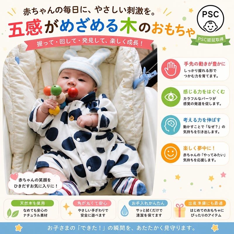[日本製安心おもちゃ]●回転ペンタ　日本グッド・トイ受賞おもちゃ おしゃぶり 赤ちゃん おもちゃ はがため 歯がため 日本製 木のおもちゃ 出産祝い がらがら カタカタ 男の子＆女の子 3ヶ月 4ヶ月 5ヶ月 6ヶ月 7ヶ月 8ヶ月 9ヶ月 10ヶ月 1歳 2歳 誕生日 国産 ベビーギフト ラトル 木育 ]