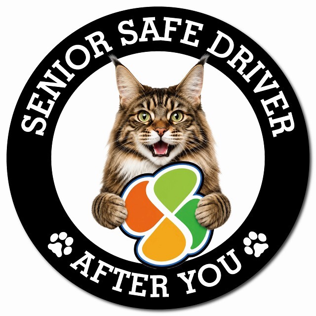 カーサイン 高齢者マーク SENIOR SAFE DRIVER メインクーン マグネット 強力 直径13cm 肉球 日本製 車 ステッカー