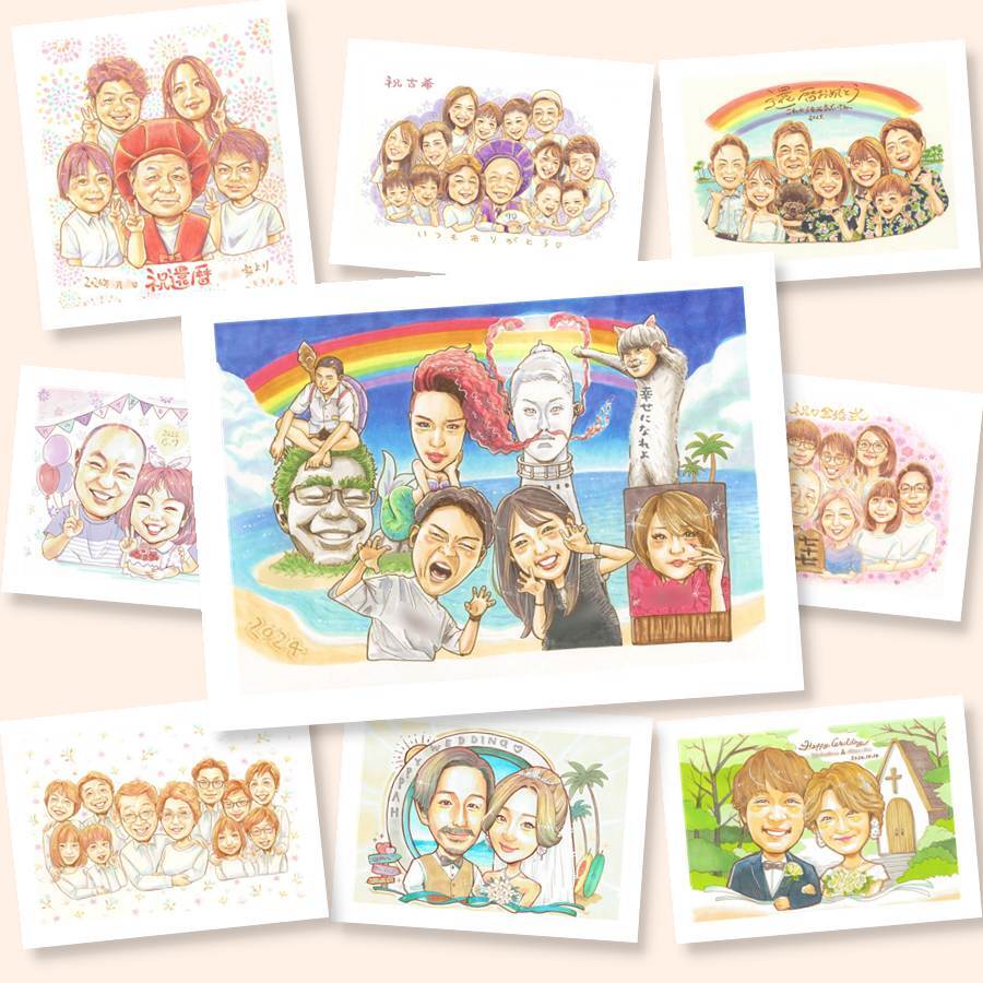 記念日のプレゼントに、大切な贈り物だから心を込めて仕上げます。相談しながら作れる、あたたかな似顔絵ギフトです。 大人数 ギフト 似顔絵 名入れ 贈り物 手描き プレゼント 記念日 長寿 家族 誕生日 大人数 家族全員 世代 親族 兄弟 修正無料 名入れ 下書き確認 そっくり 一生もの サプライズ 似てる 集合 大人数 一生もの 大家族 記念撮影代わり バレンタインデー 節目 ウェディングギフト