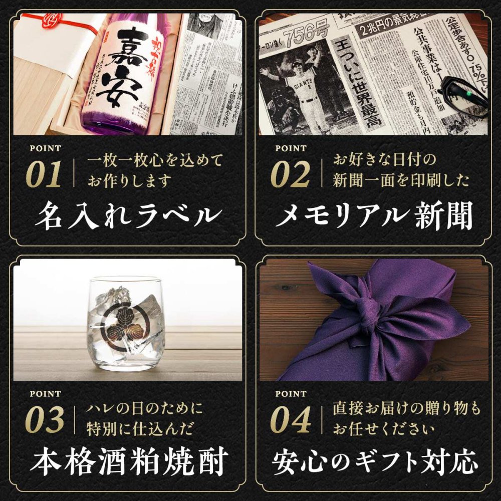 古希 プレゼント 70歳誕生日の新聞付き 敬老の日 父親 母親 名前入り ギフト 即日 紫色 【華乃菫】1800ml ちゃんちゃんこ付き 酒粕焼酎