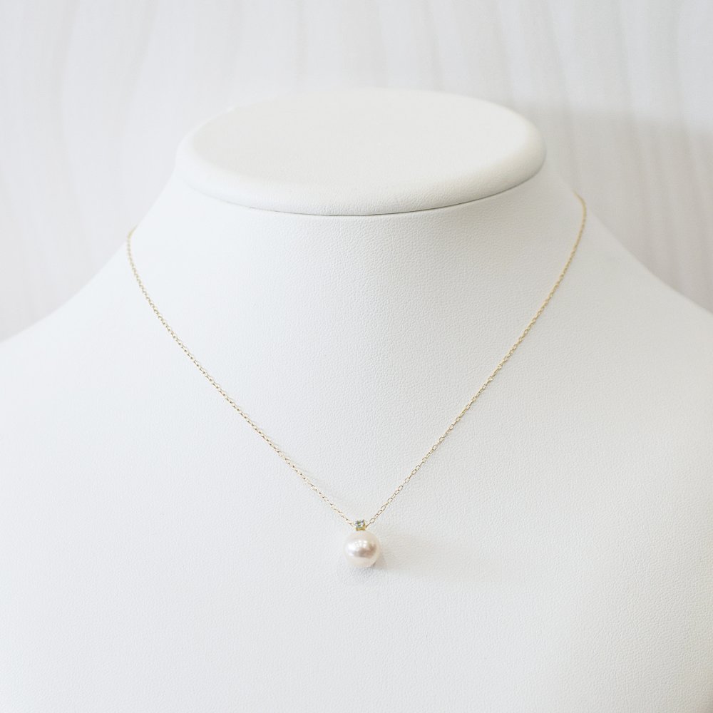 ［pearl607］8mm - 8.5mm ホワイトピンク ペンダント ネックレス 11月 誕生石 ブルートパーズ あこや真珠