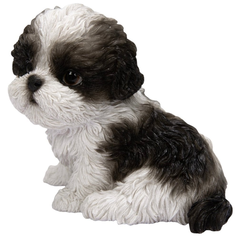 置物 woobia ウービア 犬 小型犬 左向きシーズー 黒白 幅12.5cm 中 寝そべり リアル 本物そっくり イギリス生まれ 職人手彩色 縁起物 戌年 玄関 インテリア 新築祝い 引っ越し祝い 開店祝い 出産祝い 誕生日 お祝い ギフト プレゼント 犬好き シーズー好き