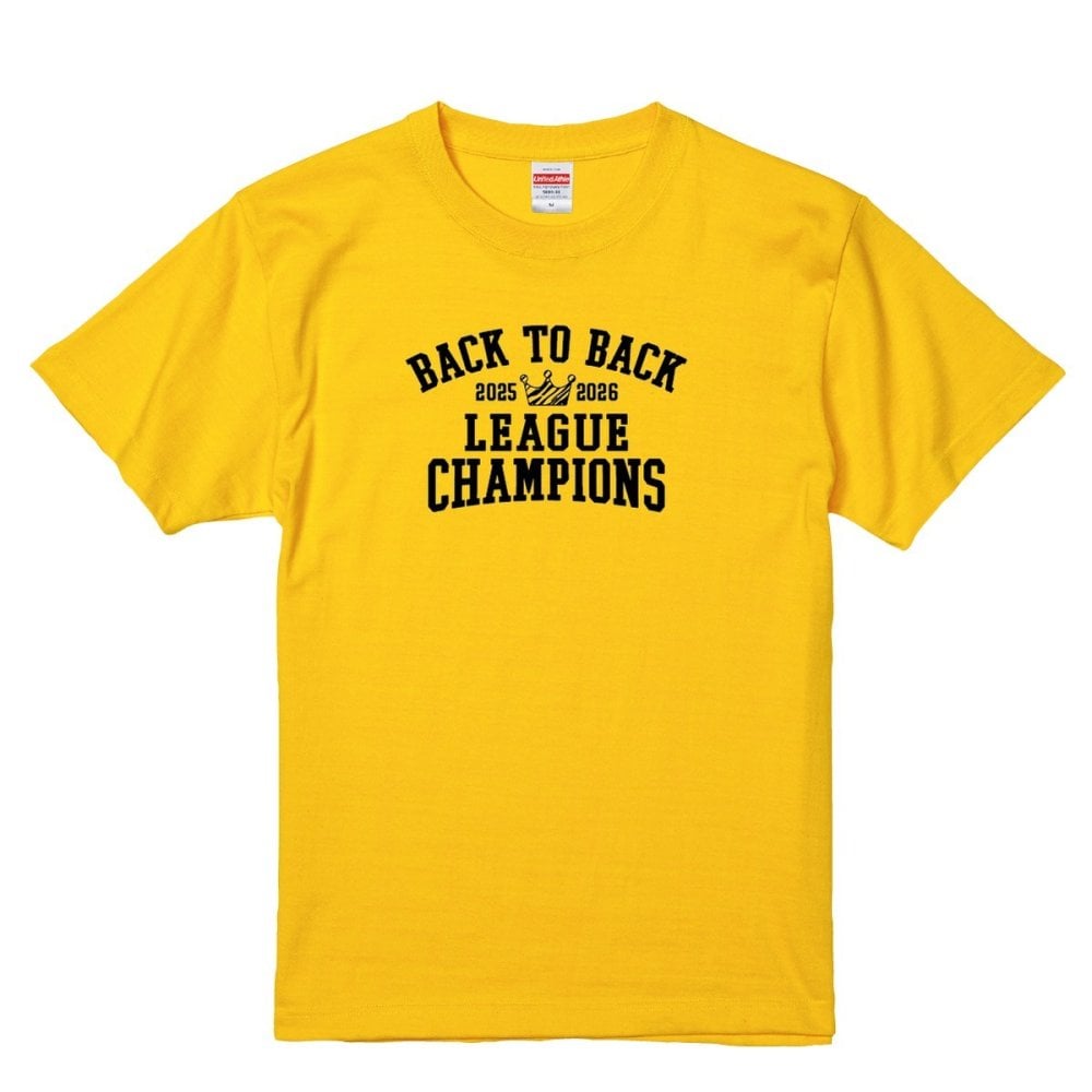 連覇記念 BACK TO BACK LEAGUE CHAMPIONS Tシャツ 2025-2026 カナリアイエロー/記念/応援/メンズ/レディース/半袖/サイズS～XL