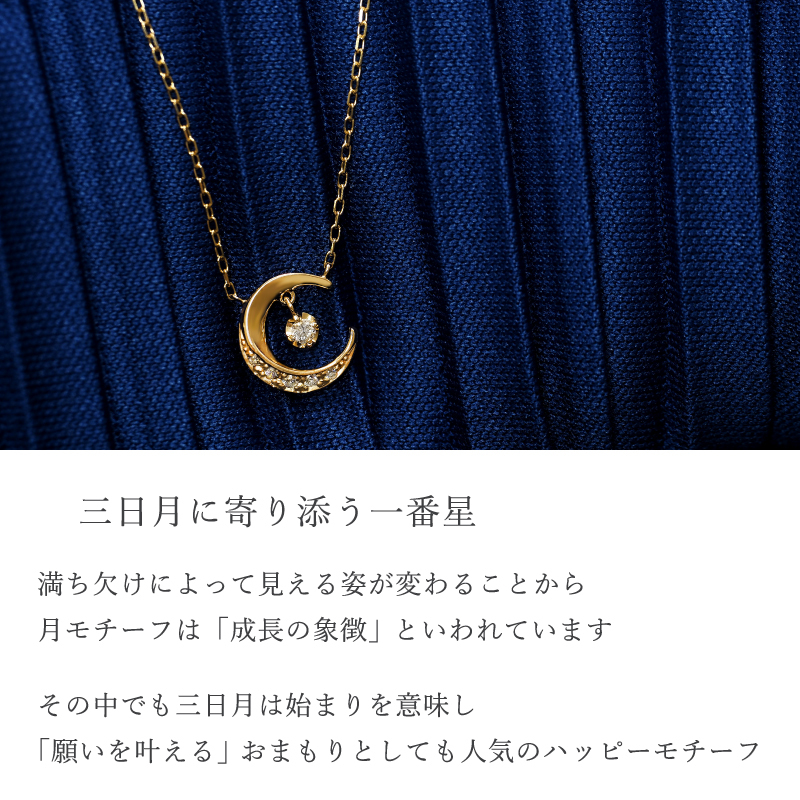 ダイヤモンド ネックレス 0.04ct 三日月 月 K10 K18 10K 18K 10金 18金 プラチナ 女性 レディース 誕生日 記念日 プレゼント ギフト 誕生日プレゼント 10代 20代 30代 40代 妻 彼女 ムーン ゴールド ホワイトゴールド ピンクゴールド イエローゴールド ダイヤ 揺れる アクセサリー アレルギー対応 金属アレルギー