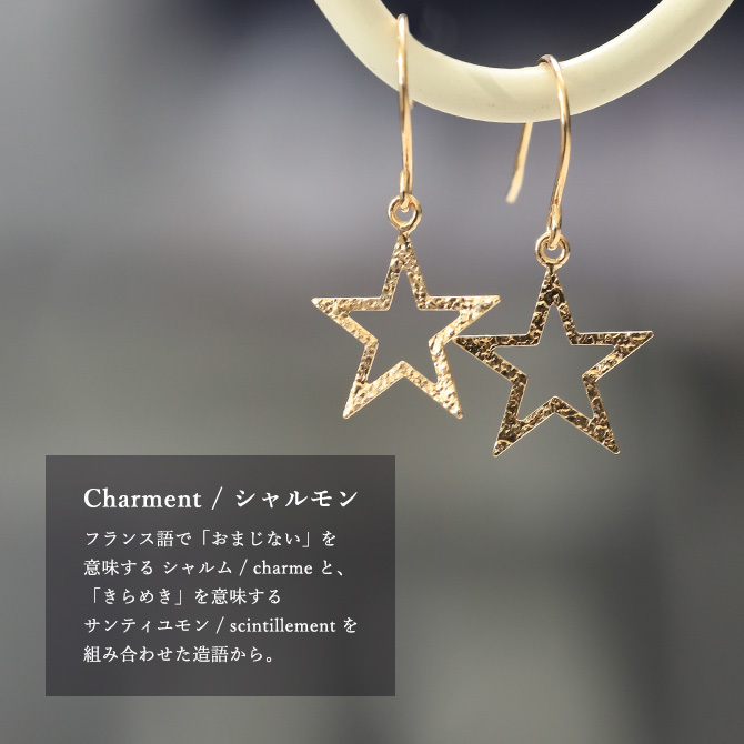 K10 ゴールド ピアス スター 星 イエローゴールド ピンクゴールド ホワイトゴールド フックピアス ゆれる 10金 10K 華奢 上品 シャルモン 彼女 妻 女性 レディース 誕生日 プレゼント ハロウィン 【品番：RME-777152-000】