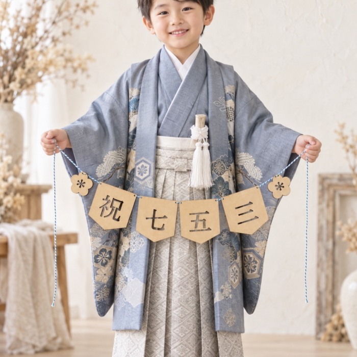 祝七五三ガーランド*木製　　753 撮影 小物 アイテム グッズ 男の子 女の子 花 和風 3歳 5歳 7歳 可愛い オシャレ ナチュラル 壁面 飾り レターバナー インテリア お祝い ギフト プレゼント ペナント