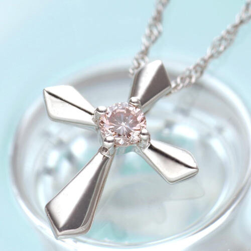 ネックレス レディース ピンクダイヤモンド クロス 十字架 天然石 ペンダント アクセサリー ジュエリー 華奢 シンプル 大人可愛い 上品 ギフト プレゼント 誕生日 記念日