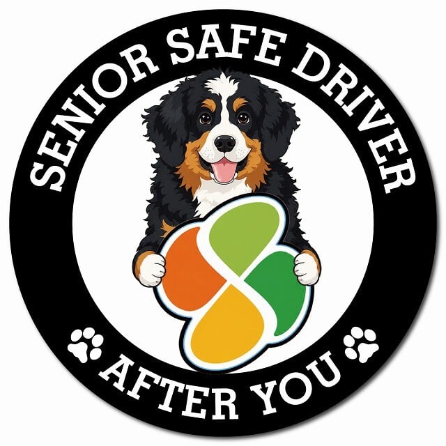 カーサイン 高齢者マーク SENIOR SAFE DRIVER バーニードゥードル マグネット 強力 直径13cm 肉球 日本製 車 ステッカー