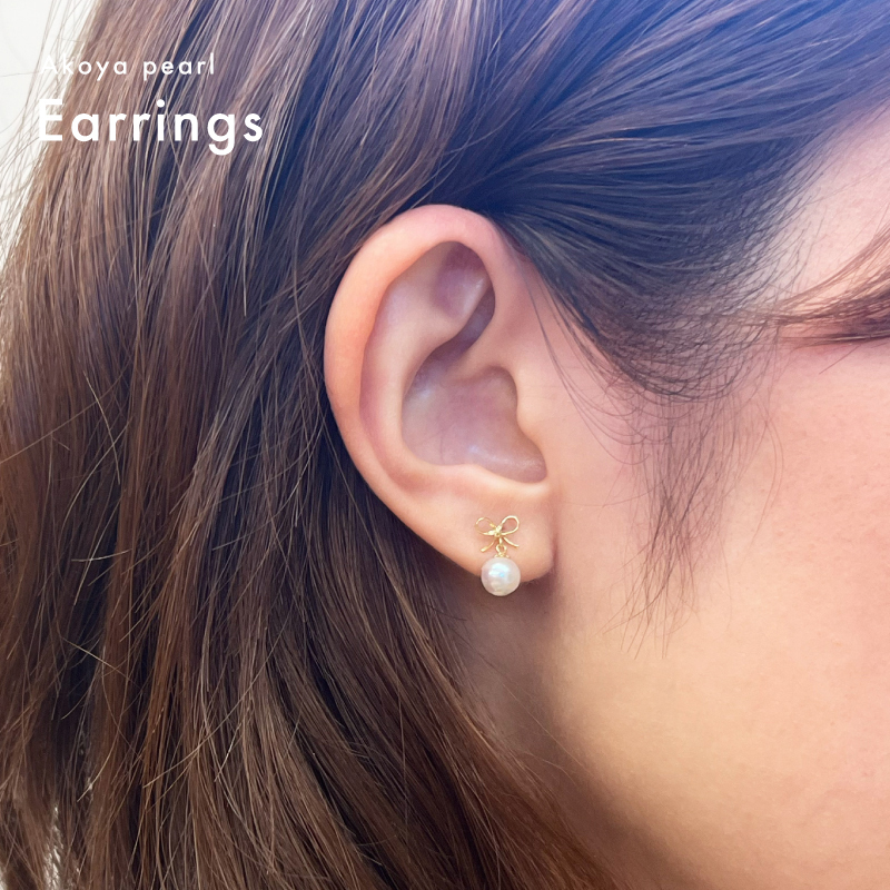 ［pearl304］5.5mm - 6mm リボン ピアス ホワイトピンク あこや真珠 天草 熊本 日本産