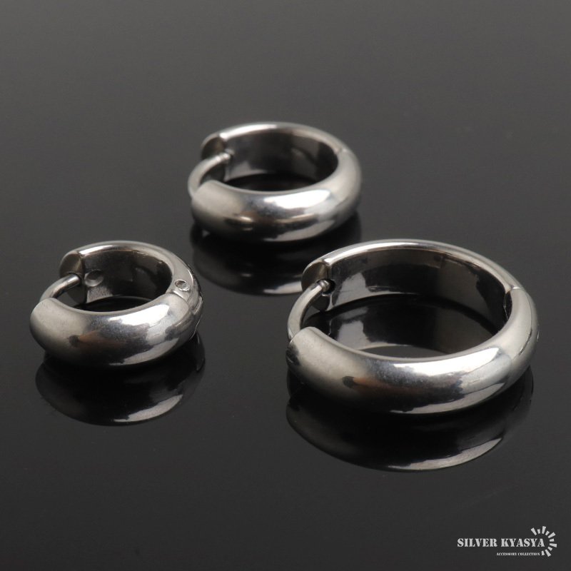 ステンレス 定番 フープピアス シンプルピアス ゴールド シルバー 幅4mm 3サイズ プチプラ メタル 小さめ 細身 プレーン ノーマル セカンド つやつや 両耳2点 レディース 女性 イヤリング 金属アレルギー対応