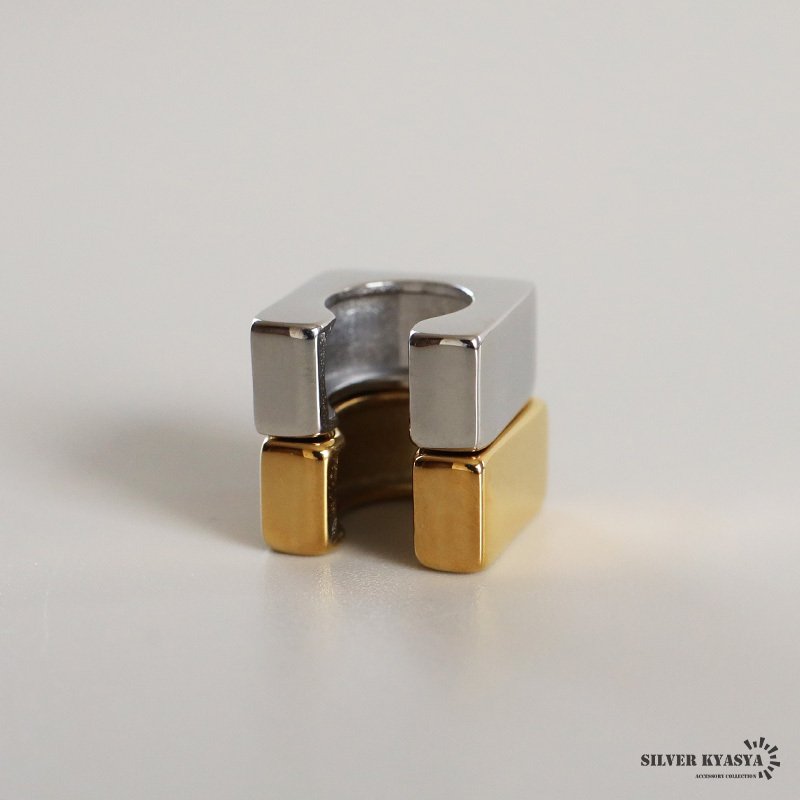 ステンレス メタルイヤーカフ スクエアイヤーカフ 四角 ぷっくり C字 ブロック ゴールド 18KGP シルバー 片耳1点 可愛い シンプル プチプラ 耳の穴不要 痛くない レディース 金属アレルギー対応フェイクピアス ノンホール イヤリング 女性