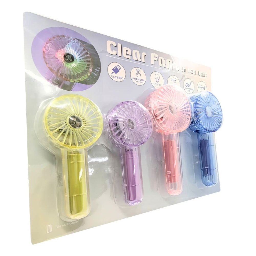 Life on Products クリアファン LEDライト付 アソートセット 4個入り HOE-M181風量調節:3段階 リズムモード有 残暑 便利グッズ 旅行先 暑さ対策 実用的 プレゼント