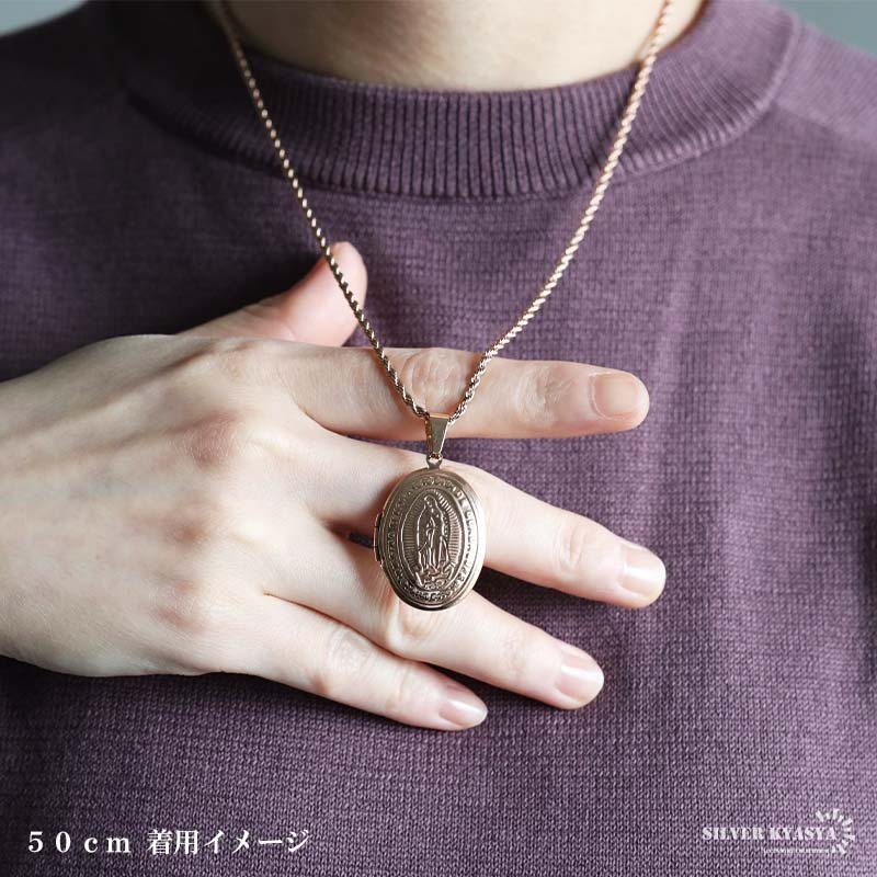 ステンレス ロケットネックレス ロケットペンダント マリアネックレス 写真 記念 思い出 ハワイアンネックレス ロープチェーン ゴールドネックレス 18KGP シルバー ピンク 聖母 男女兼用 金属アレルギー対応