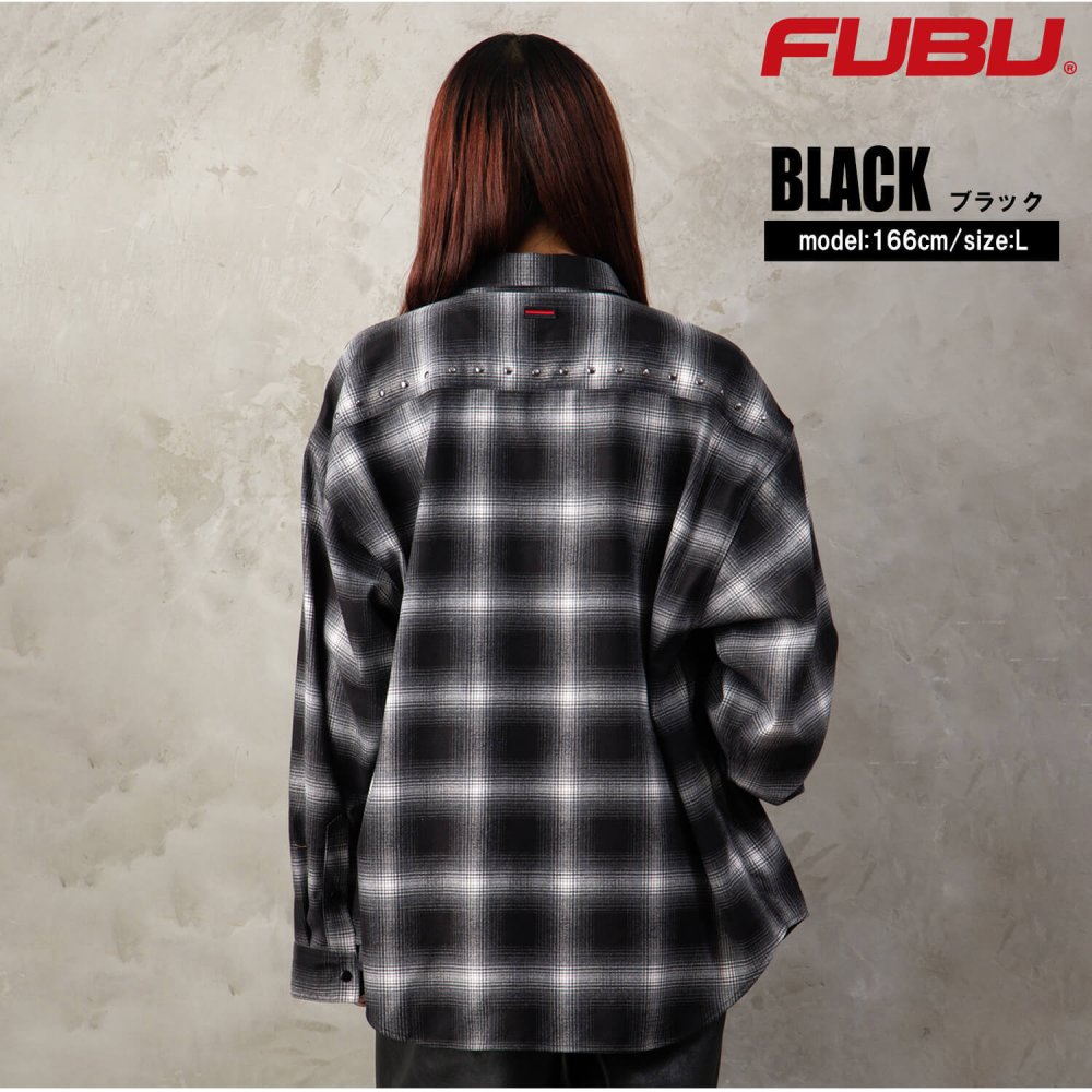 FUBU フブ チェックシャツ メンズ レディース fam-62100 スタッズ オンブレチェック ネルシャツ 長袖 シャツ スナップボタン 刺繍 オーバーサイズ ストリート ヒップホップ ダンス カジュアル M L XL XXL 2026FW Karlas
