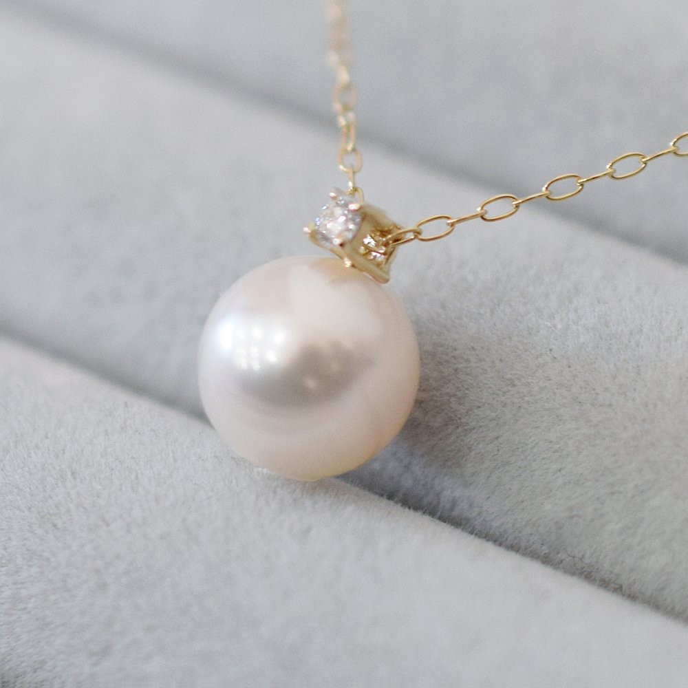［pearl600］ 8mm - 8.5mm ホワイトピンク ペンダント ネックレス 4月 誕生石 ダイヤモンド あこや真珠