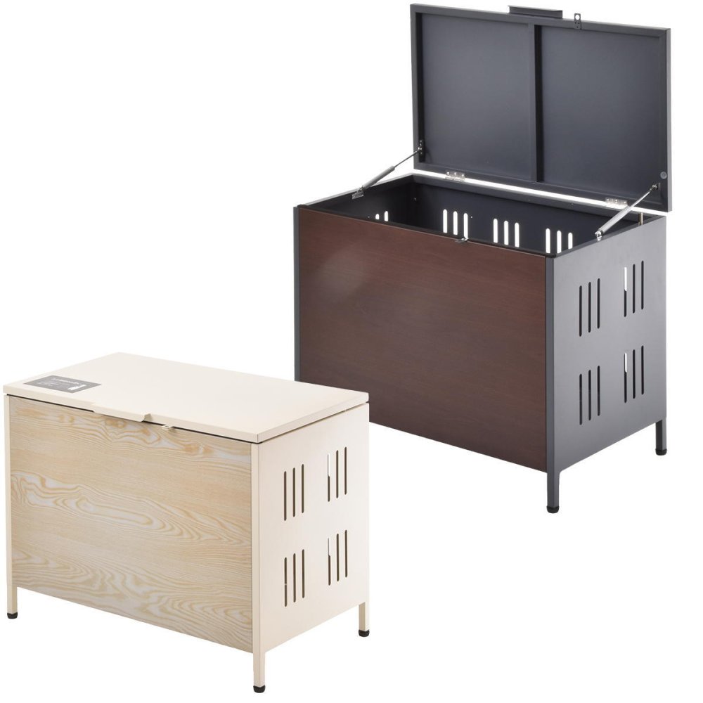 屋外ゴミ収納庫 Lucre Mサイズ ONGS0396 ゴミボックス 宅配ボックス 屋外ストレージ 幅82cm 奥行47.5cm 高さ61.5cm ガーデン収納 シンプルスタイル モダン 角型 スチール 木目調