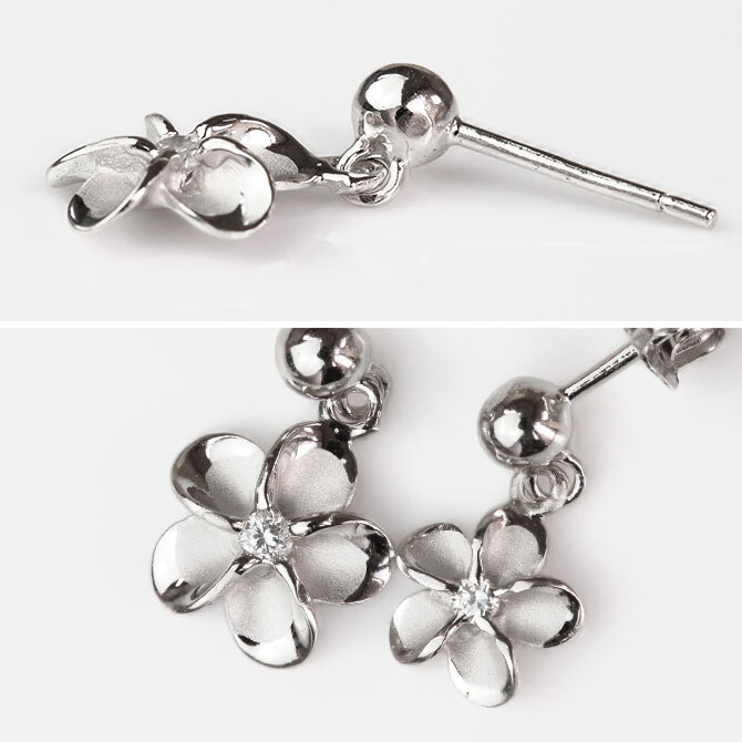 ハワイアンジュエリー ピアス ハワイアン ピアス プルメリアピアス ジルコニア 8mm 10mm 選べる シルバー925 ロジウムコーティング メール便 20G ゲージ SE18201 彼女 妻 女性 レディース 誕生日 プレゼント ハロウィン 【品番：SE56018】