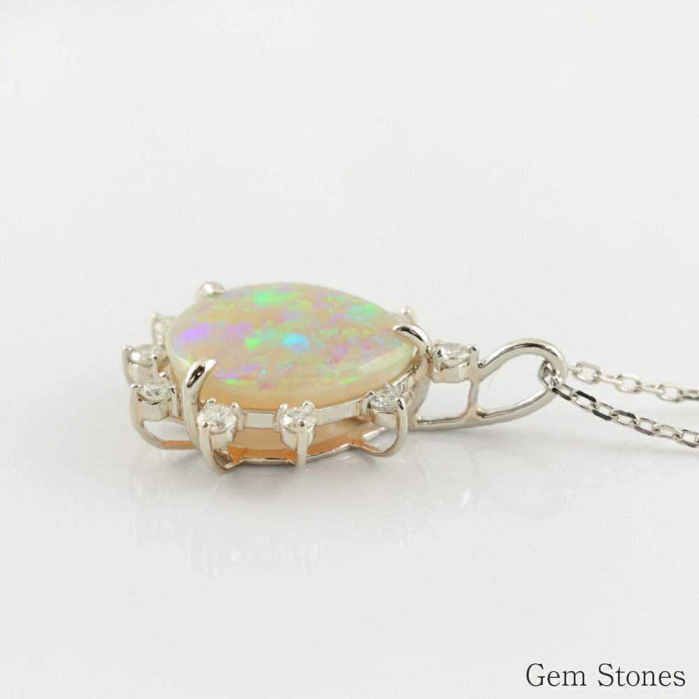 オパール ネックレス 1.205ct ダイヤモンド プラチナ Pt900 ペンダント シンプル エレガント 上品 レディース 宝石 ダイヤ 一粒 一石 ジュエリー 10月 誕生石 プレゼント