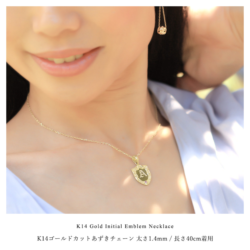 ゴールド ネックレス ハワイアンジュエリー ネックレス イニシャル イエローゴールド ネックレス 刻印 無料 誕生石入れ可 エンブレム型 イニシャル 14k k14カットあずきチェーン太1.4mm ギフトラッピング可能 プレゼント ハロウィン 【品番：CG-GP111-CH1020】
