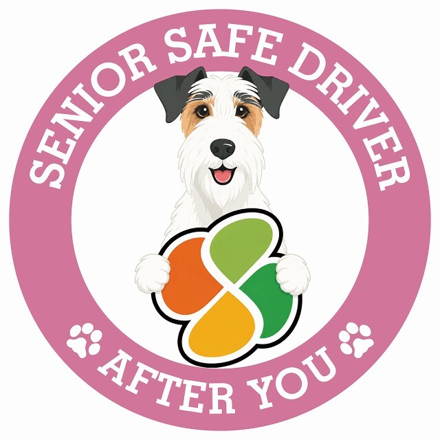カーサイン 高齢者マーク SENIOR SAFE DRIVER ワイヤーフォックステリア ステッカー シール 直径13cm 肉球 日本製 車
