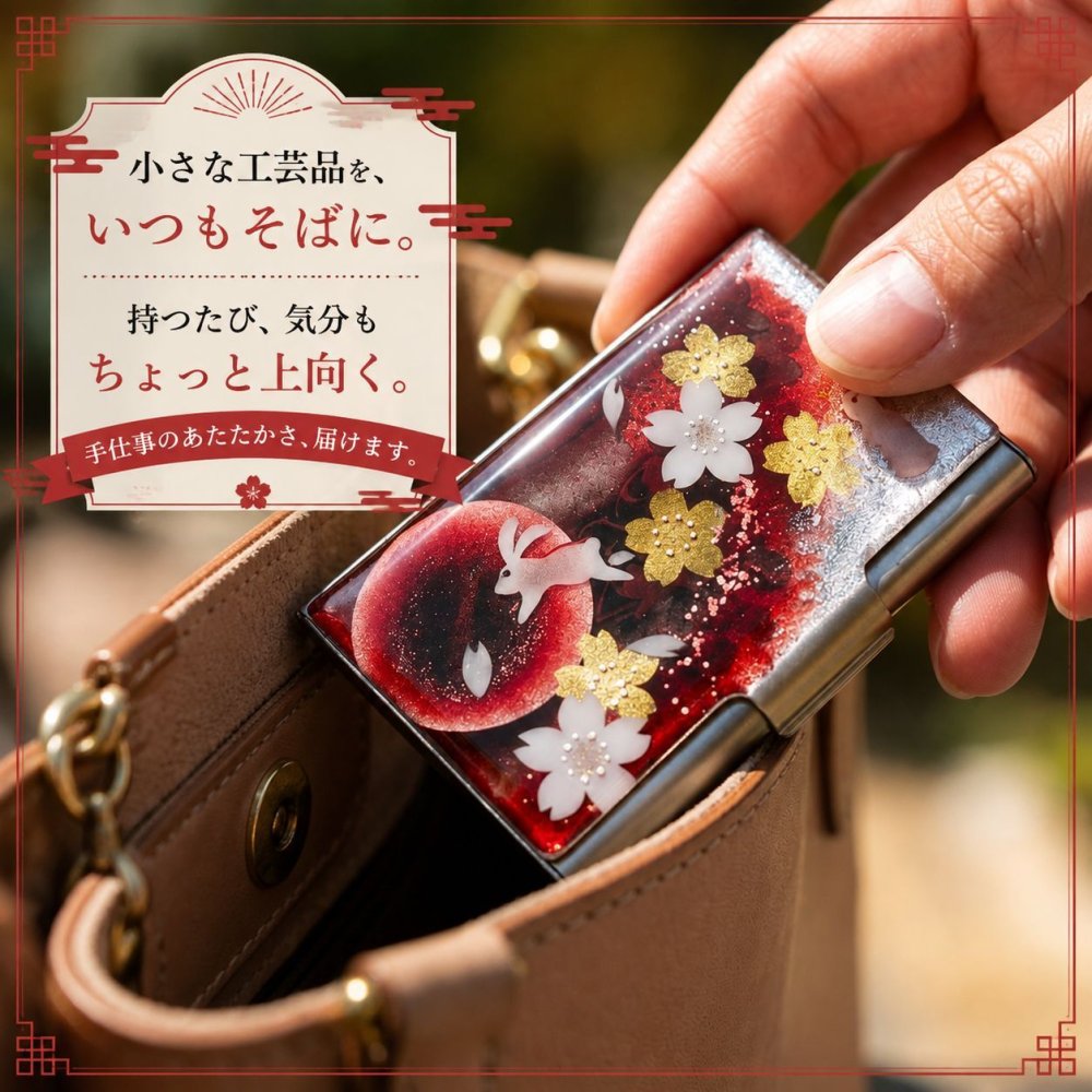 職人の手作り！和柄 名刺入れ「保」 和風 名刺ケース カードケース 夜桜 伝統工芸 職人 手作り 名入れ 記念日 誕生日 ギフト 送料無料 和風 ハンドメイド 立体彩色 螺鈿風 20代 40代 50代 プレゼント お祝い 還暦 退職 卒業
