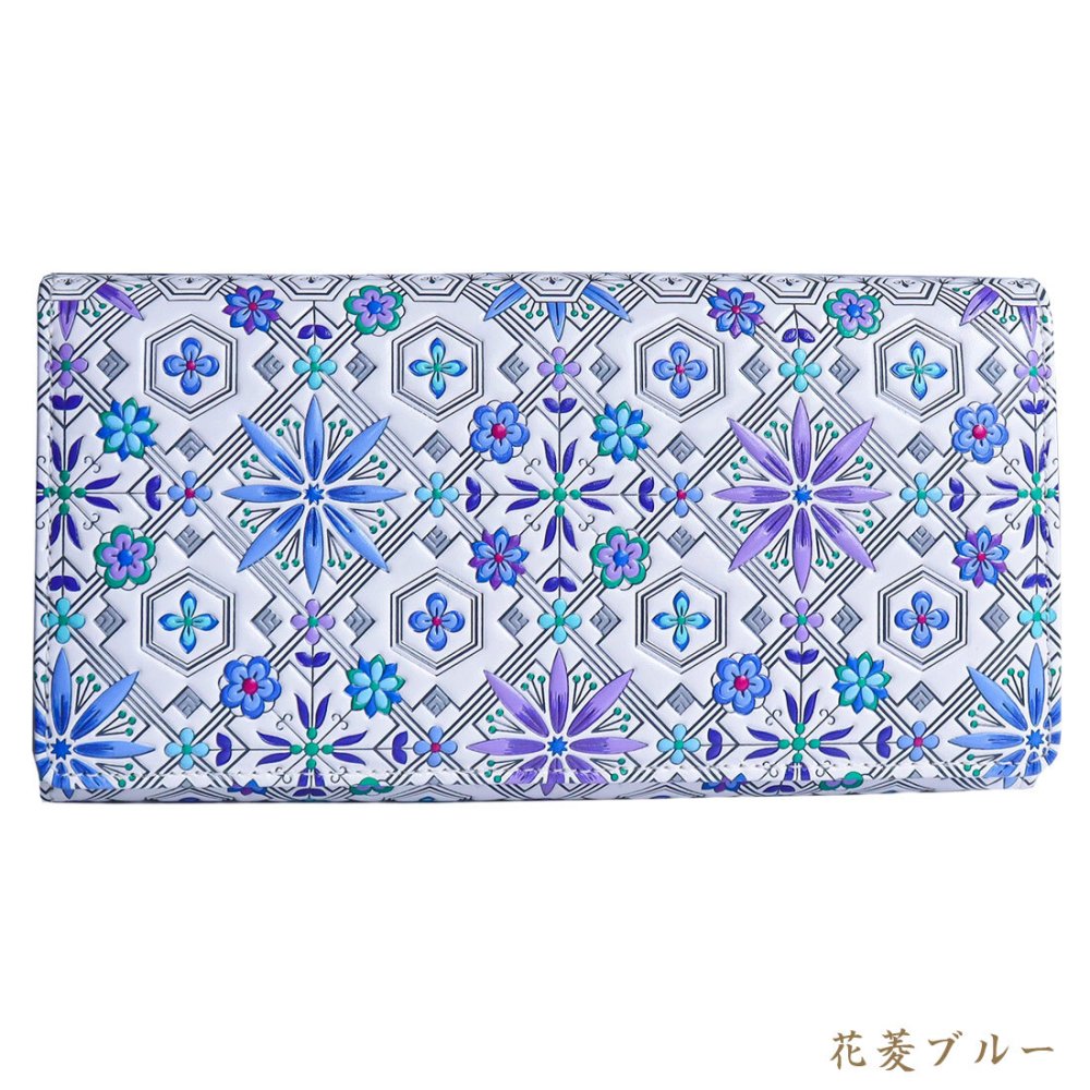 浅草文庫 友禅染 かぶせ 長財布 花菱 WA-4 花菱 柄 江戸小紋 カブセ 財布 フラップ 文庫革 送料無料 レザー 牛革 レディース ギフト プレゼント