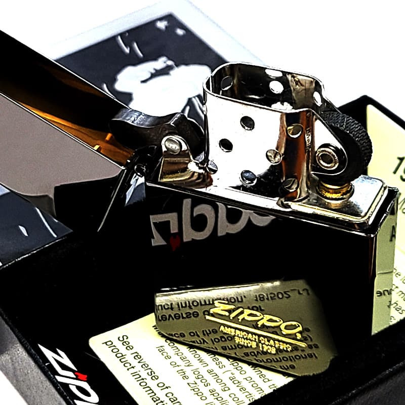 ZIPPO ライター 1935復刻 レプリカ ジッポ オールドロゴ ブラックニッケル 金差し 角型 外ヒンジ 3バレル シンプル 彫刻 黒 おしゃれ 高級 メンズ かっこいい プレゼント ギフト