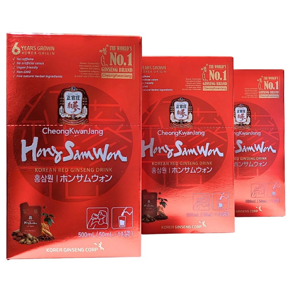 ホンサムウォン　正官庄　紅蔘元　ドリンク　50ml×30袋　コンパクト　高麗紅蔘エキス（1袋あたり約180 mg）ナツメ、ショウガ、シナモン、クコをブレンド【輸入者：株式会社韓国人公社ジャパン】