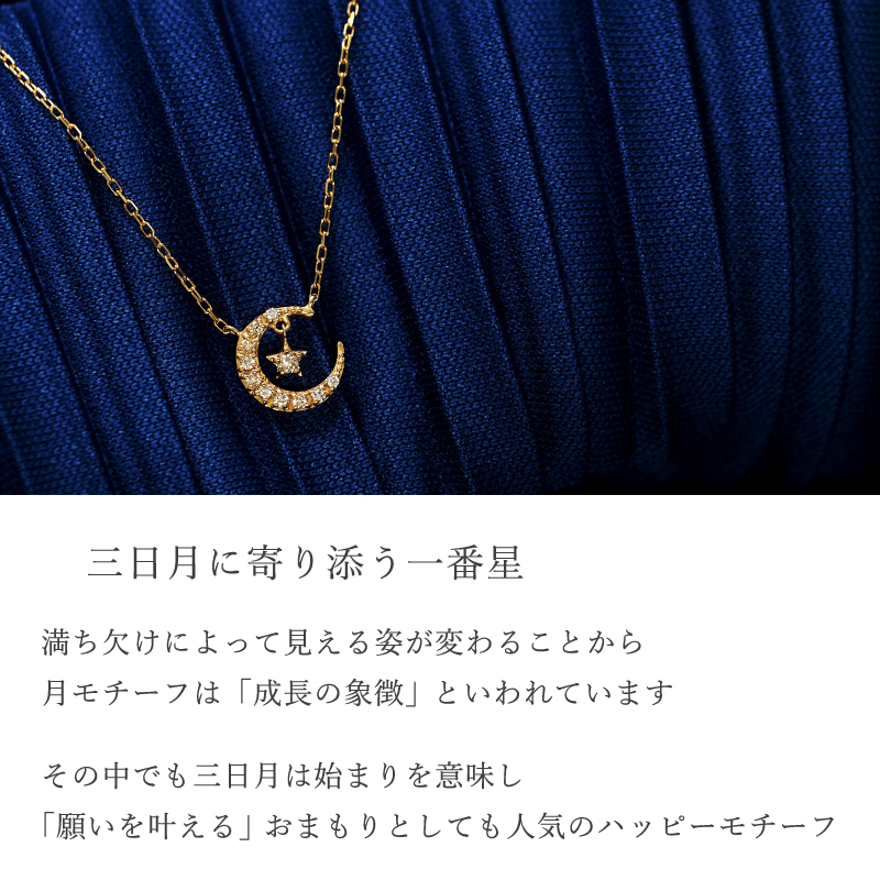 ダイヤモンド ネックレス 0.07ct 三日月 星 月 K10 K18 10K 18K 10金 18金 プラチナ 女性 レディース 誕生日 記念日 プレゼント ギフト 誕生日プレゼント 10代 20代 30代 40代 妻 彼女 スター ムーン ゴールド ホワイトゴールド ピンクゴールド イエローゴールド ダイヤ 揺れる アクセサリー アレルギー対応 金属アレルギー