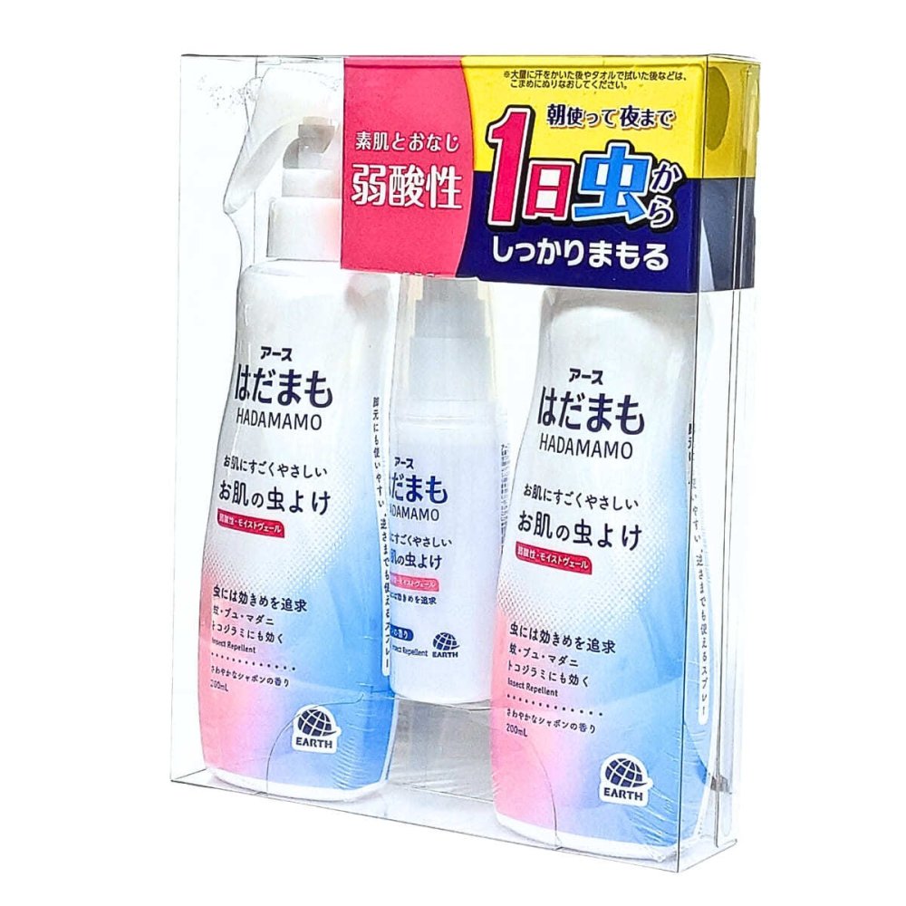 【防除用医薬部外品】アース製薬 はだまもミスト虫よけ 200ml×2本 ミニサイズ60ml×1本 さわやかなシャポンの香り(200ml)とマリンの香り(60ml)  弱酸性  防除用医薬部外品 夏の虫対策