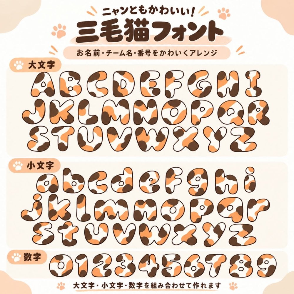 【ニャンとも可愛い】三毛猫フォント 半袖 Tシャツ 型 ユニフォーム ポリエステル100％ 全14色 サイズ 100cm～7L 名前入り 背番号 チーム名 サッカー バレーボール ママさんバレー 親子コーデ 応援Tシャツ 猫好き 名入れ フットサル キッズサイズ 大きいサイズ ビッグサイズ 文化祭 体育祭 クラスTシャツ※人間用です、ペット用品ではありません