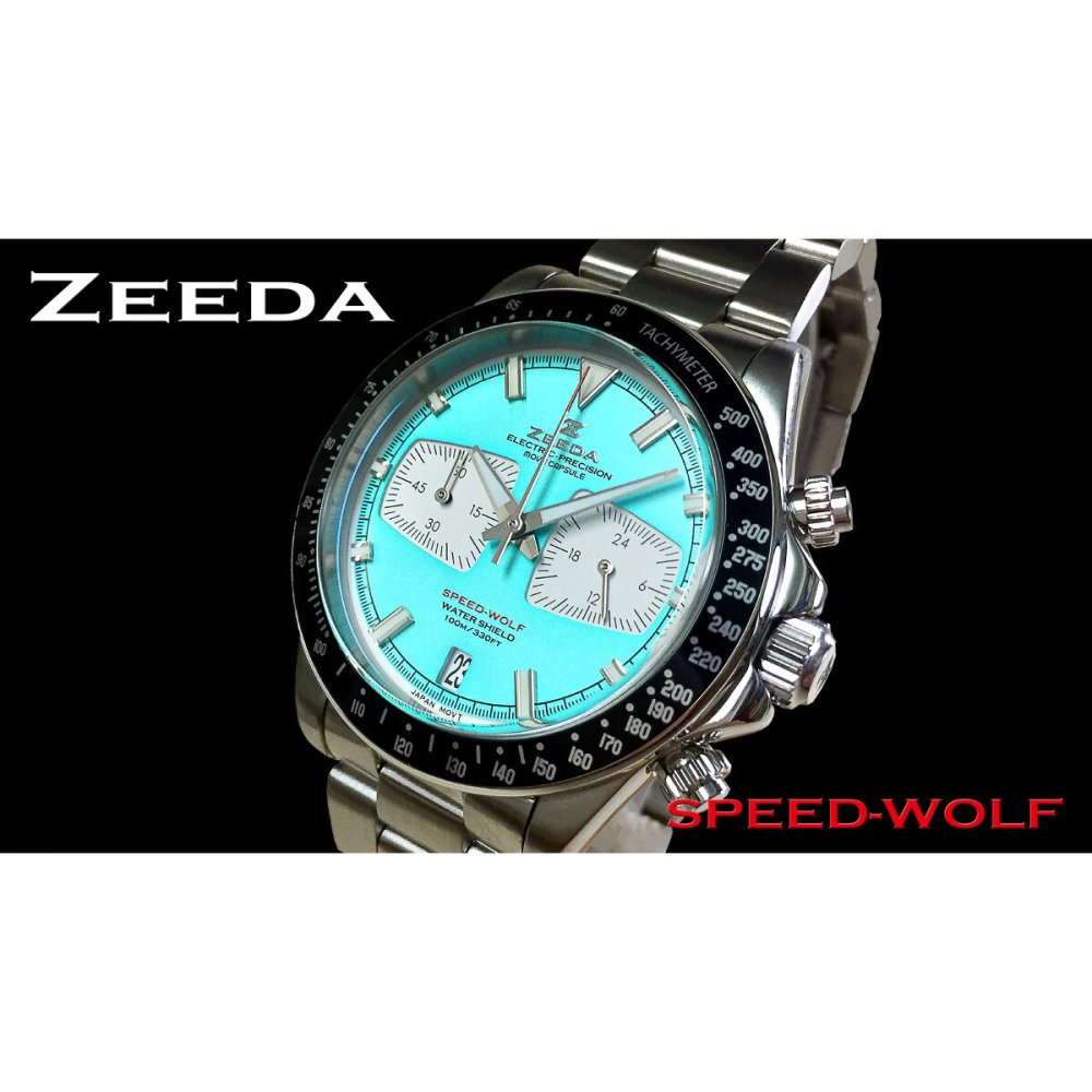 ジーダ ZEEDA スピードウルフ SPEED-WOLF SUPER MINTBLUE 腕時計 メンズ メカニカルクォーツ クロノグラフ SPW-MBL