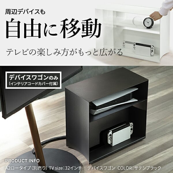 WALL デバイスワゴン A2対応 SEVENSTAND セブンスタンド 大型DVDレコーダー BDレコーダー PS5 プレステ5 PS4 収納 収納家具 サイド収納 収納ボックス 配線整理 コードカバー付き スチール製 WALLシリーズ テレワーク