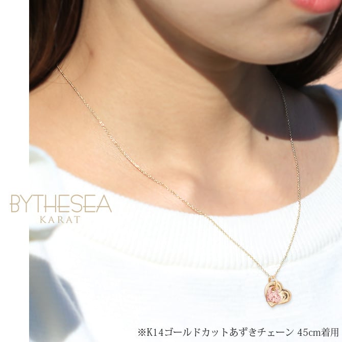 ゴールド ネックレス ハワイアンジュエリー ネックレス 刻印 無料 誕生石入れ可 Wハート 14K K14イエロー＆ピンクゴールド 14k カットあずきチェーン太0.9mm ギフトラッピング可能 彼女 妻 女性 レディース プレゼント ハロウィン 【品番：CG-GP101YP-CH123】