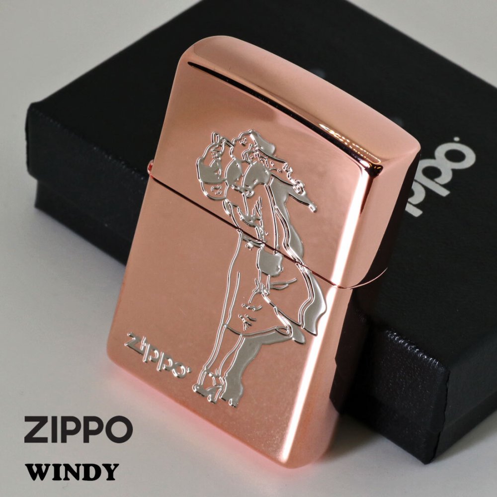【名入れ】送料無料 zippo ジッポーライター人気の「WINDY」デザイン　クラシカル　ウィンディ　ピンクゴールド オイルライター　CL-WINDY　かわいい 彫刻 ZIPPOロゴ入り キャラクター キュート　レトロモチーフ　メンズ　レディース　女性　ギフト[zCL-WINDY]
