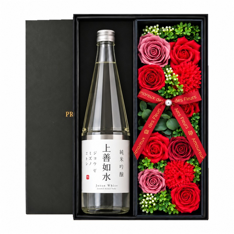 日本酒 上善如水 720mlセット プレゼント ギフト お酒品 清酒 純米 吟醸 ソープフラワー フラワーボックス 花 お花 定年退職 還暦祝い 退職祝い 男性 女性 お祝い 古希 喜寿 傘寿 米寿 卒寿 白寿 百寿