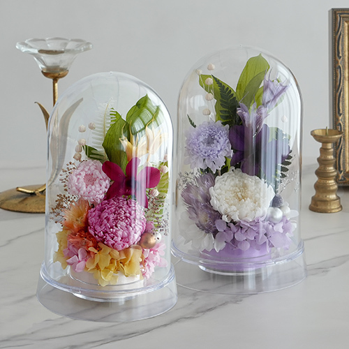 プリザーブドフラワー お供え花 クリアドーム 花あかり｜プリザーブドフラワー お供え花 仏花 クリアドーム 仏壇用 初盆 新盆 四十九日 一回忌 お手入れ簡単 水替え不要 ほこりが入りにくい お悔やみ お彼岸 即日発送 送料無料