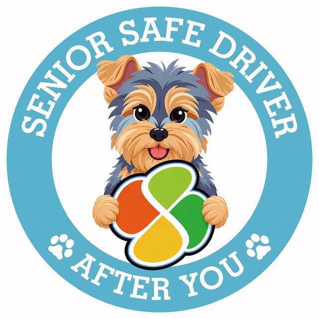 カーサイン 高齢者マーク SENIOR SAFE DRIVER ヨークシャーテリア ステッカー シール 直径13cm 肉球 日本製 車