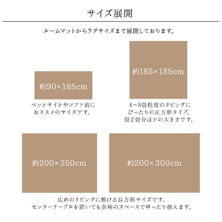 ラグ カーペット 正方形 ボリューム なめらか 低反発 オールシーズン 滑りにくい加工 シンプル 約2畳 約185×185cm ホット 床暖房対応