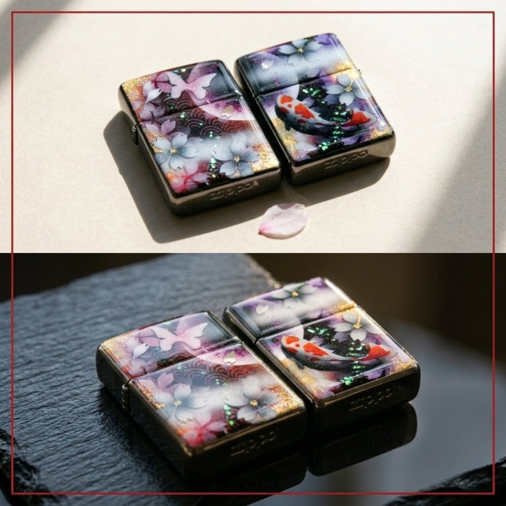 職人の手作り！和柄ペアzippo『亜』名入れ 送料無料 和風 桜 工芸 ハンドメイド ジッポ ライター 喫煙具 電子タバコ アイコス イルマ ギフト プレゼント