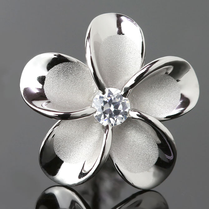 ハワイアンジュエリー ピアス ハワイアン ピアス プルメリアピアス 花 12mm ジルコニア シルバー925 ロジウムコーティング キャッチ メール便 20G ゲージ 彼女 妻 女性 レディース 誕生日 プレゼント ハロウィン 【品番：SE53228】