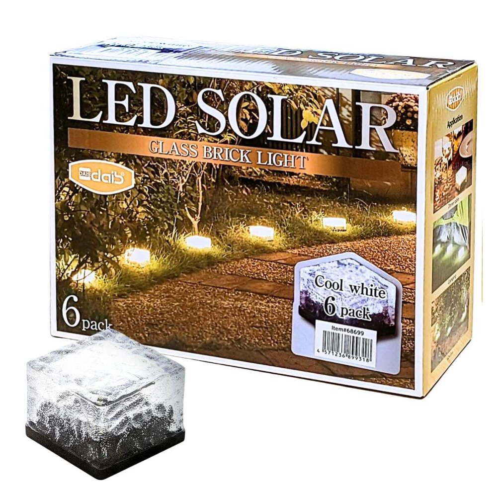 DAIS （ダイス） LEDソーラーキューブライト   6個セット  クールホワイト   防水   ガラスレンガ   ガラスとプラスチック構造   ON/OFFスイッチ   AAA 1.2V 300mAh Ni-MH   充電池付属   #68699   省エネ   屋内屋外OK   多目的照明   足元照明   照明演出など