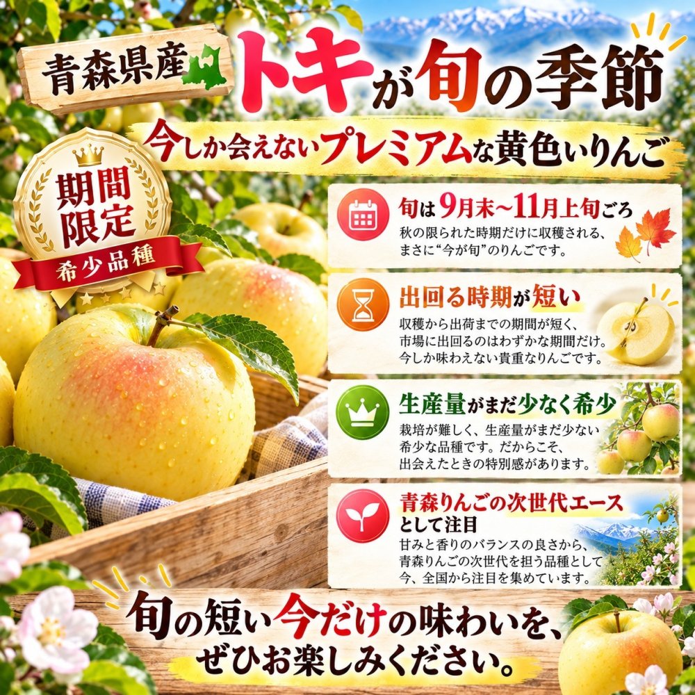青森県産　りんご　ご家庭用　トキ　3ｋｇ　7〜15玉　送料無料！