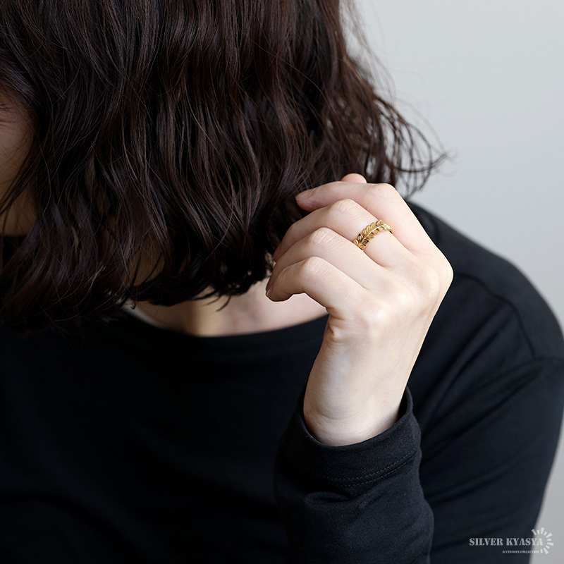 ステンレス 葉っぱリング 2カラー リーフリング 18KGP ゴールド gold シルバー オープンリング フリーサイズ レディース 女性 指輪 金属アレルギー対応