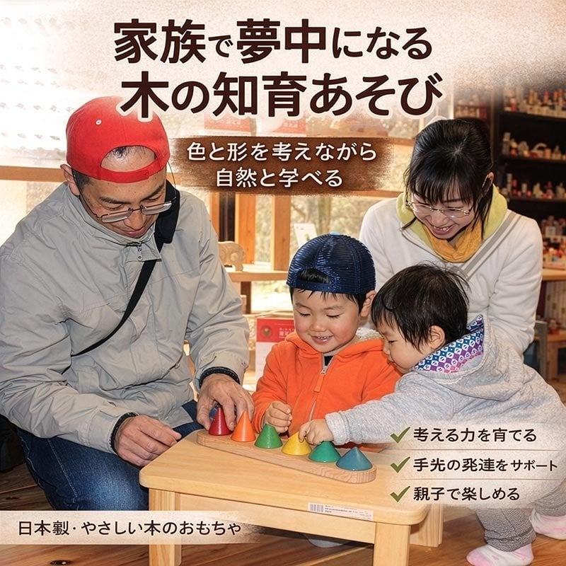 [日本製安心おもちゃ]　ピックアップコーン・送料無料] 日本グッドトイ受賞 [木のおもちゃ パズル 知育玩具 型はめ 日本製 1歳～100歳 高齢者 リハビリ バリアフリー 2歳 3歳 4歳 5歳 6歳 7歳 8歳 誕生日ギフト～出産祝い 男の子 女の子 赤ちゃん おもちゃ 親子 木育 家族 ]