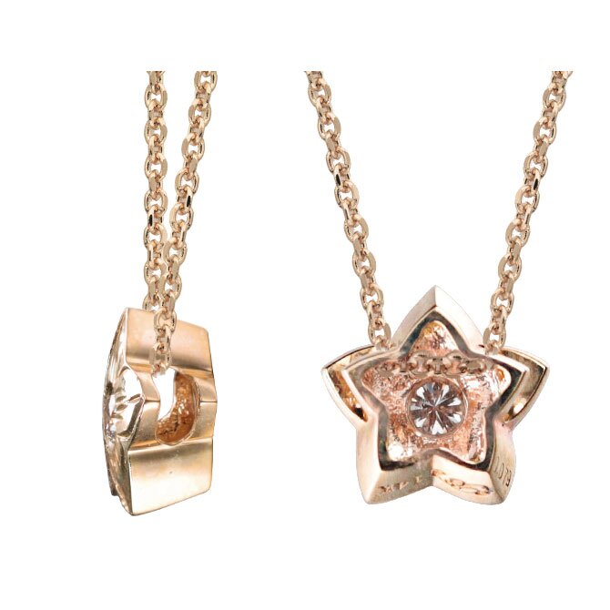ハワイアンジュエリー ダイヤモンド ピンクゴールド ネックレス プルメリア スターフラワー 14K K14 一粒ダイヤモンド 鑑定書付 14k カットあずきチェーン太0.9mm ギフトラッピング可能 彼女 妻 女性 レディース プレゼント ハロウィン 【品番：CG-GP102R-CH123】